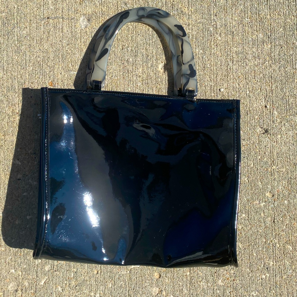 Black Patent Leather Tote Bag